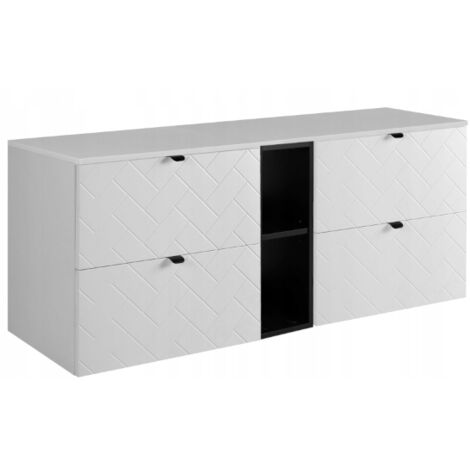Meuble sous lavabo 140 cm - Blanc Mat - Armoires de Salle de Bains - Meubles de Salle de Bains - Vasque Sous-meuble - Plan de Travail - Bibliothèque Noire