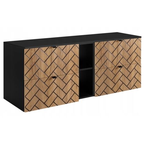 Meuble sous lavabo 140 cm - Marron Mat - Meubles de salle de bain - Meubles sous lavabo - Plan de travail noir - Bibliothèque