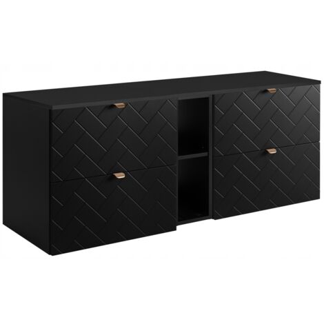 Meuble sous lavabo 140 cm - Noir Mat - Armoires de Salle de Bains - Meubles de Salle de Bains - Vasque Sous-meuble - Plan de Travail - Bibliothèque