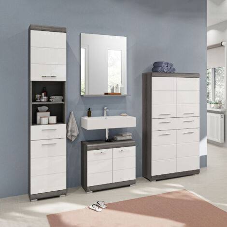 Meuble sous lavabo + 2 meubles + miroir anthracite et blanc - ORIE