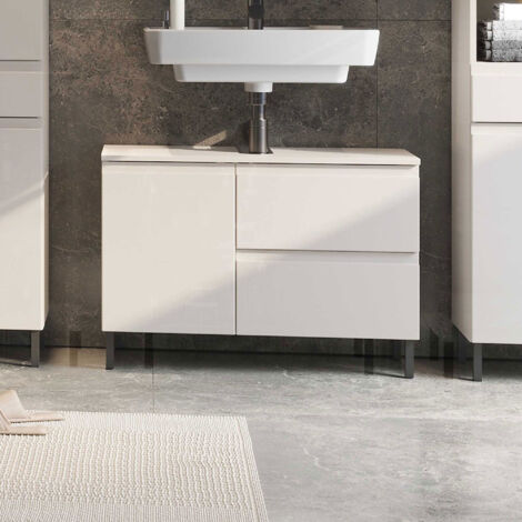 Meuble sous lavabo 2 portes 1 tiroir 80x34x56cm écru - SALVONA