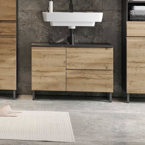 Meuble sous lavabo 2 portes 1 tiroir 80x34x56cm naturel - SALVONA