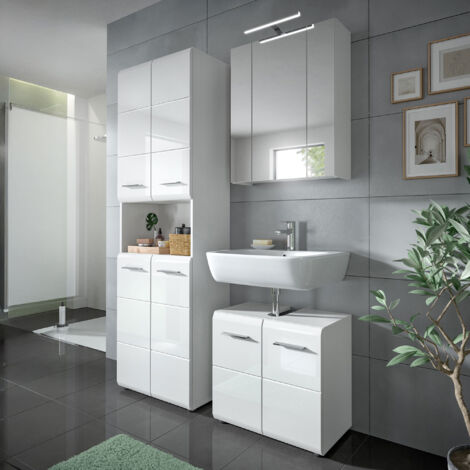 Meuble sous lavabo 2 portes + 2 meubles blanc brillant - ICEDY