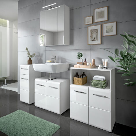 Meuble sous lavabo 2 portes + 3 meubles blanc brillant - ICEDY