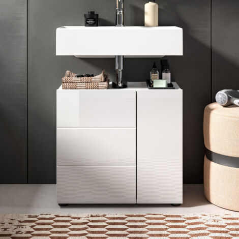 Meuble sous lavabo 2 portes 60x32x56 cm blanc brillant - VARKA