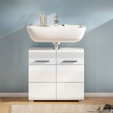 Meuble sous lavabo 2 portes 60x34x56 cm décor blanc brillant - KUEDA