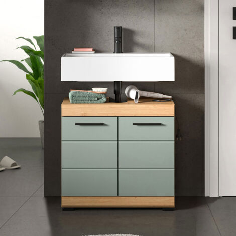 Meuble sous lavabo 2 portes 60x35x56 cm chêne brun et kaki - OLBO