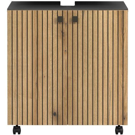 Meuble sous lavabo 2 portes 60x42x64 cm naturel et gris - FRUTZ