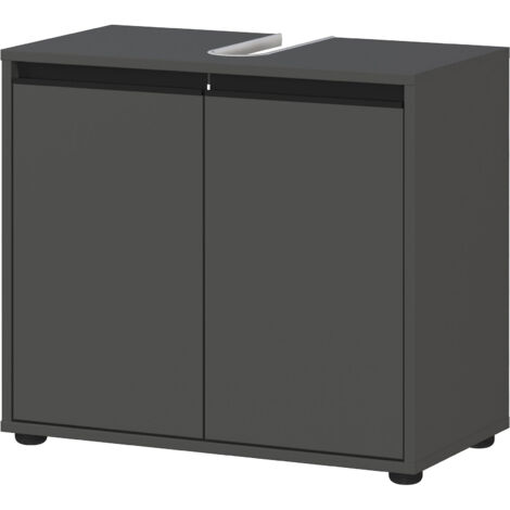 Meuble sous lavabo 2 portes 63x34x55 cm gris foncé - LEMONE