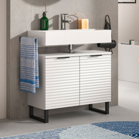 Meuble sous lavabo 2 portes 70x34x59 cm blanc et noir - JERBA