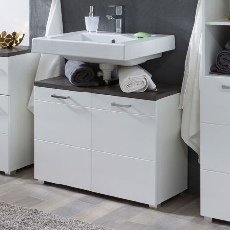 Meuble sous-lavabo 2 portes 78,5x31,5x58 cm blanc et gris - PAYAR