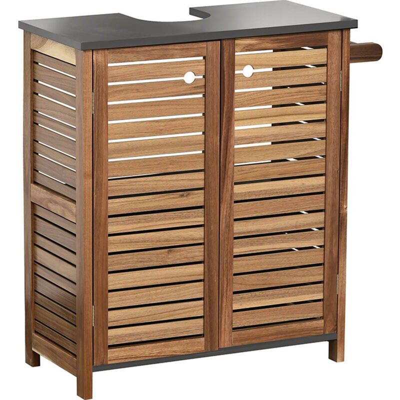 Element sous lavabo acacia et mdf 2 portes + 1 etagere interieure + porte serviette intergre - element Tendance