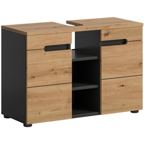 Meuble sous lavabo 2 portes et 1 niche 80x34x55cm décor naturel- KANUT