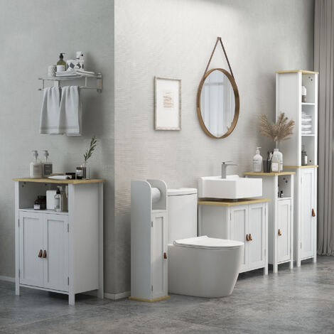 Meuble sous lavabo 2 portes étagère réglable 2 étages à l'intérieure poignées en PU 60 x 30 x 60 cm blanc
