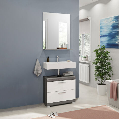Meuble sous lavabo 2 tiroirs + 1 miroir anthracite et blanc - ORIE