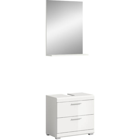 Meuble sous lavabo 2 tiroirs + 1 miroir blanc brillant - KAN