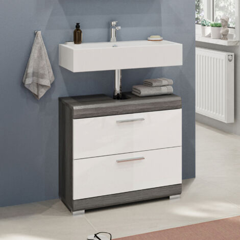 Meuble sous lavabo 2 tiroirs 60x34x56 cm anthracite et blanc - ORIE