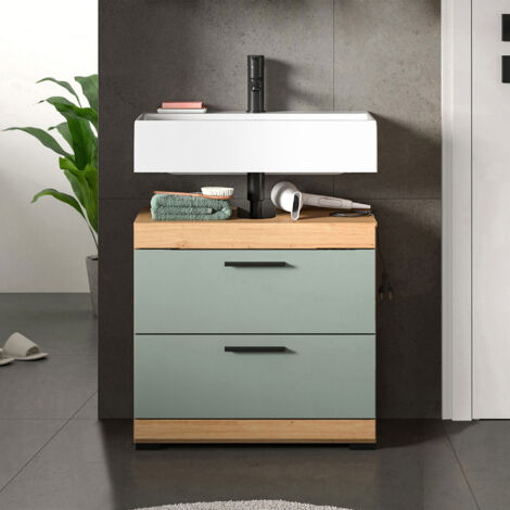 Meuble sous lavabo 2 tiroirs 60x34x56 cm chêne brun et kaki - OLBO