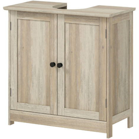 Meuble sous lavabo 60x30x60cm gris, armoire salle de bain 2 portes avec étagère réglable, résistant à l'humidité