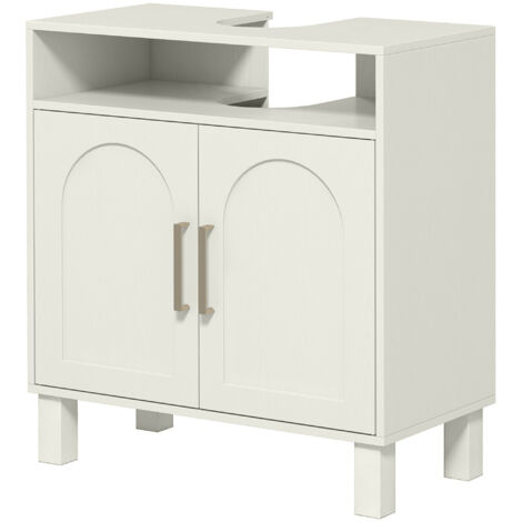 Meuble sous lavabo 60x30x63 cm blanc, placard 2 portes avec étagère ajustable