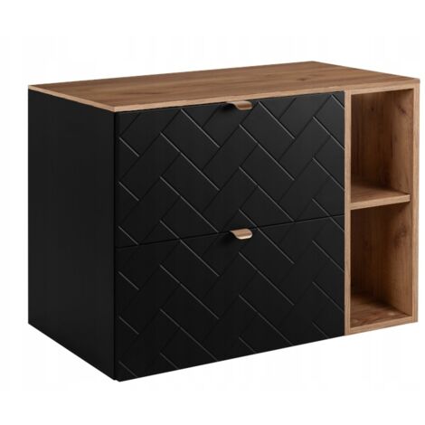 Meuble sous lavabo 80 cm - Noir Mat - Armoires de Salle de Bains - Meubles de Salle de Bains - Vasque Sous-meuble - Plan de Travail - Bibliothèque Marron