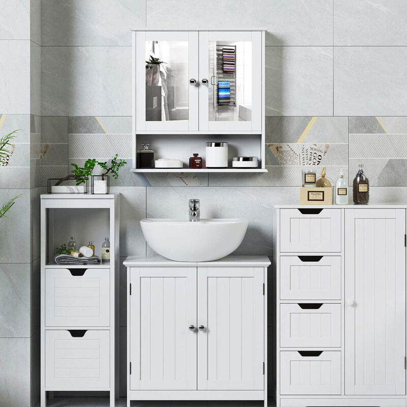 Skecten - Meuble Sous Lavabo Armoire de Rangement Meuble de Salle de Bain 2 Portes Battantes 2 Casiers 1 Séparateur Amovible Anti-humidité 60 x 30 x