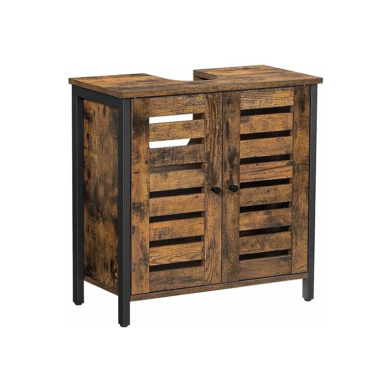 Songmics - Meuble sous lavabo, Armoire Salle de Bain, Placard de Rangement, 60 x 30 x 60 cm, avec Cadre en Acier, Portes persiennes, Planche