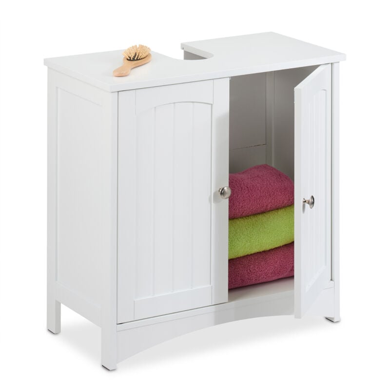 Meuble sous-lavabo avec 2 portes, HxLxP : 60 x 60 x 31 cm, mdf, rangement sous vasque, blanc - Relaxdays