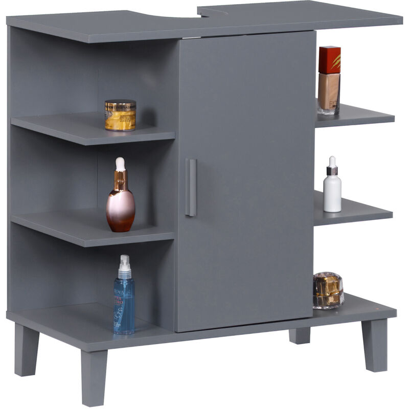 Meuble sous lavabo Relaxdays avec porte et 6 étagères, H x L x P : 65 x 64 x 31 cm, MDF, bleu-gris