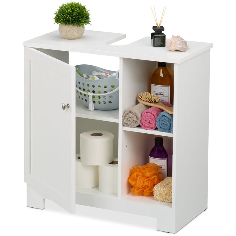 Reladays Meuble sous lavabo, avec 1 porte, compartiments, en mdf, h x l x p : 60 x 60 x 30 cm, pour salle de bain, blanc