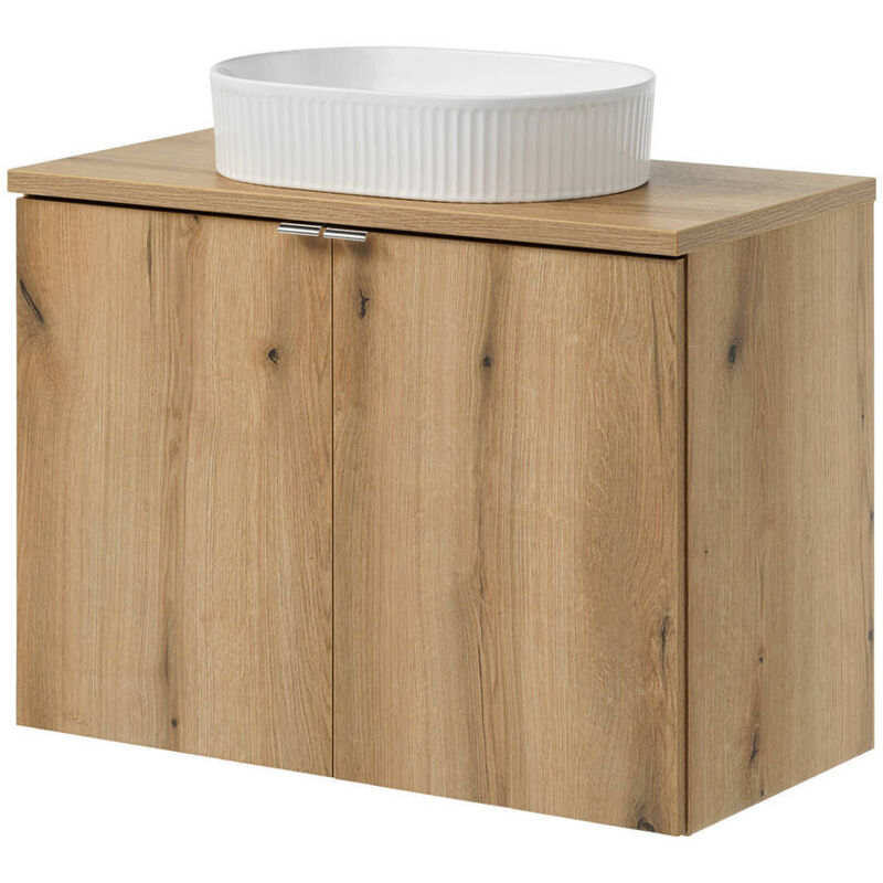 [en.casa] - Meuble sous lavabo avec vasque 80 x 71 x 40 cm avec portes aspect chêne