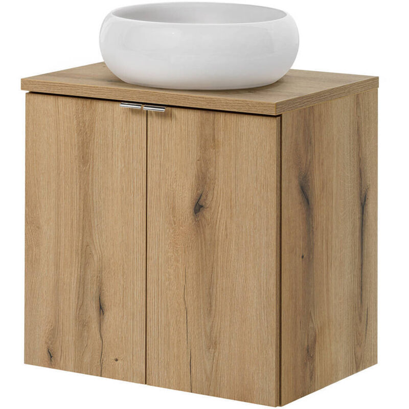 Meuble sous-lavabo avec vasque rond Newport 60 x 72 x 40 cm effet chêne [en.casa]