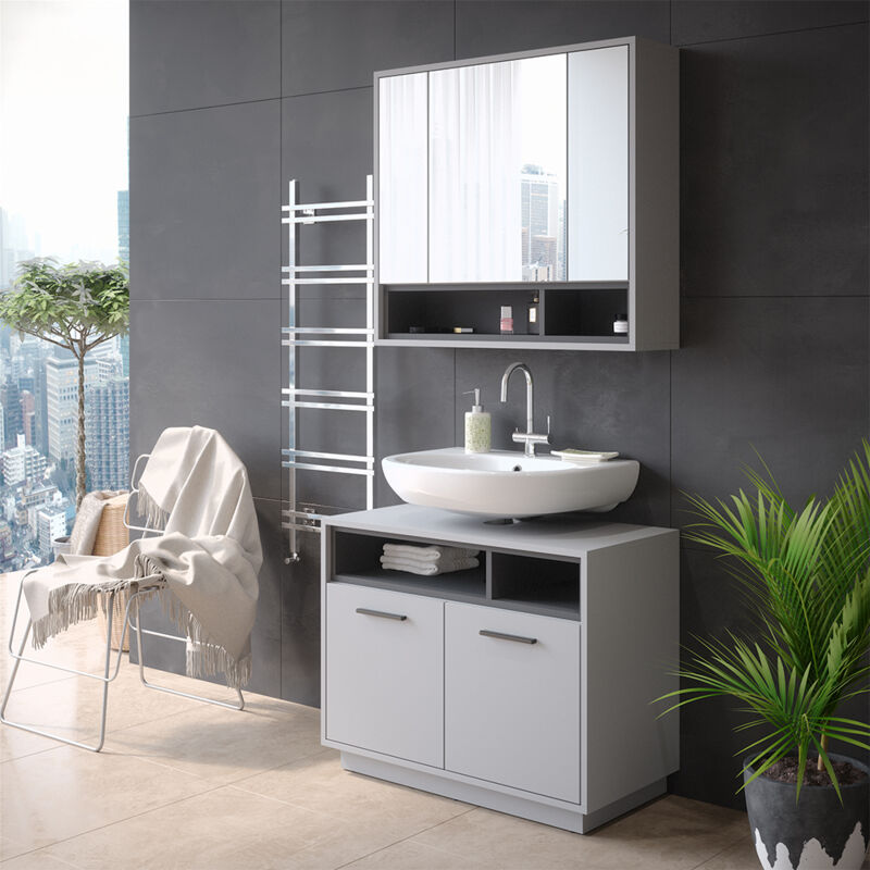 Vicco - Meuble sous vasque simple Beatrice, Gris, 80 x 64 cm