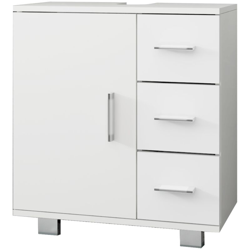 Ml-design - Meuble sous Lavabo, Blanc, 60 x 60,8 x 33 cm, avec 1 Porte 2 Étagères 3 Tiroirs, Panneau mdf Finition Mélaminée, Armoire Bas sur Pied