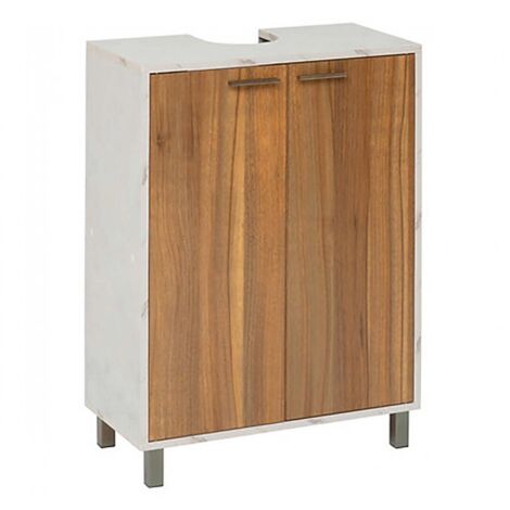 Meuble sous lavabo de Salle de Bain avec 2 portes, Coloris marron/blanc - Longueur 60 x Profondeur 30 x Hauteur 80 cm