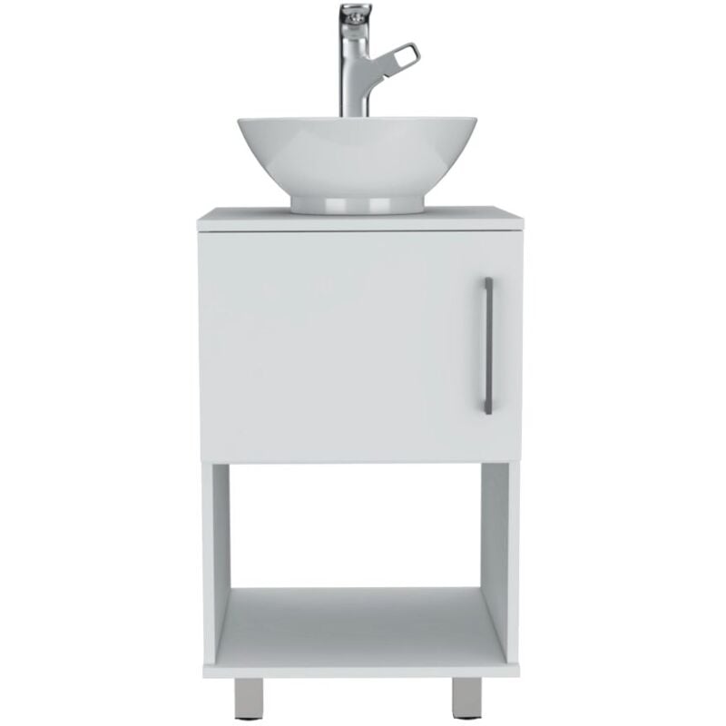 Meuble sous-lavabo Gouda avec rangement intérieur et extérieur et lavabo en céramique.