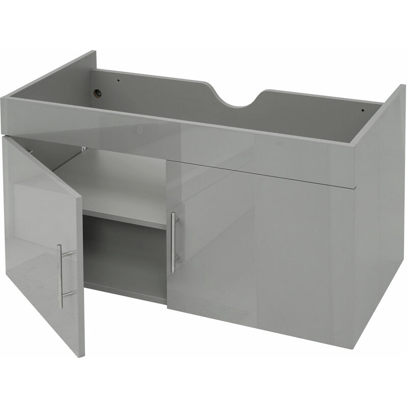 HHG - jamais utilisé] Meuble sous-lavabo 242, meuble sous-lavabo Meuble de salle de bain, brillant 90cm, gris
