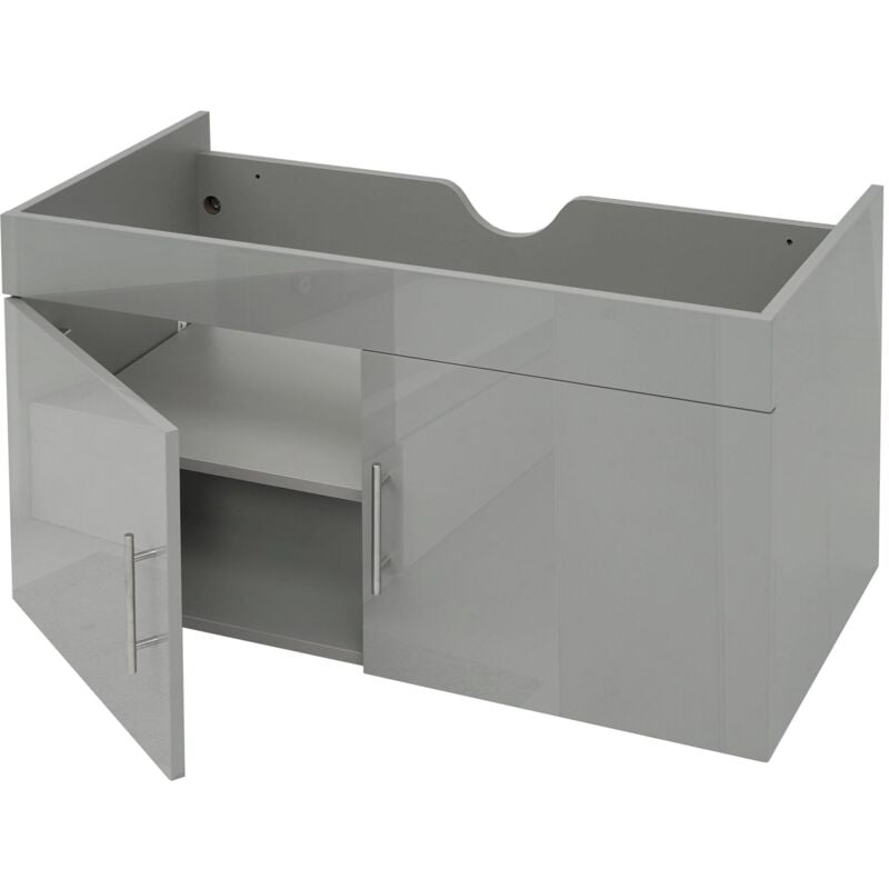 HHG - Meuble sous-lavabo 242, meuble sous-lavabo Meuble de salle de bain, brillant 90cm, gris