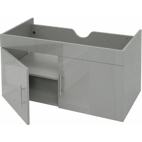 Meuble sous-lavabo HHG-242, meuble sous-lavabo Meuble de salle de bain, brillant 90cm  gris
