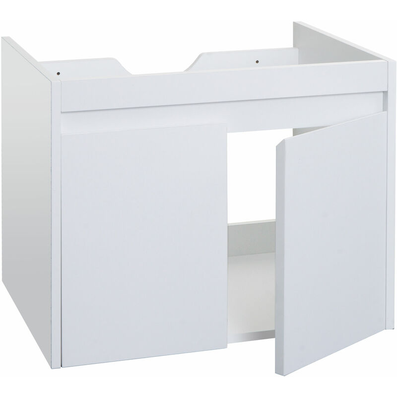 HHG - jamais utilisé] Meuble sous-lavabo 632, meuble sous-lavabo de salle de bains, mvg mélamine 2 portes 48x59x46cm, blanc