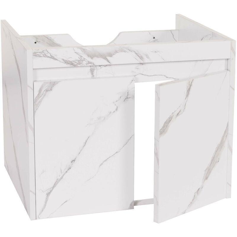 Meuble sous-lavabo HHG-632, meuble sous-lavabo de salle de bains, MVG mélamine 2 portes 48x59x46cm, aspect marbre blanc