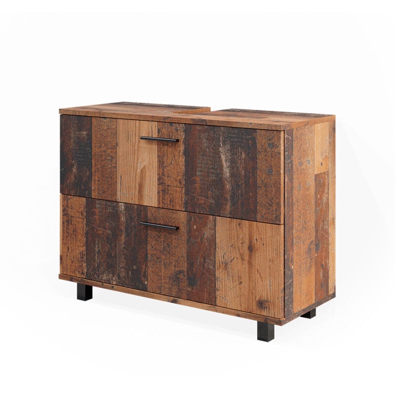 Vicco - Meuble sous vasque simple Ilias, Chêne rustique, 80 x 60 cm avec 2 tiroirs