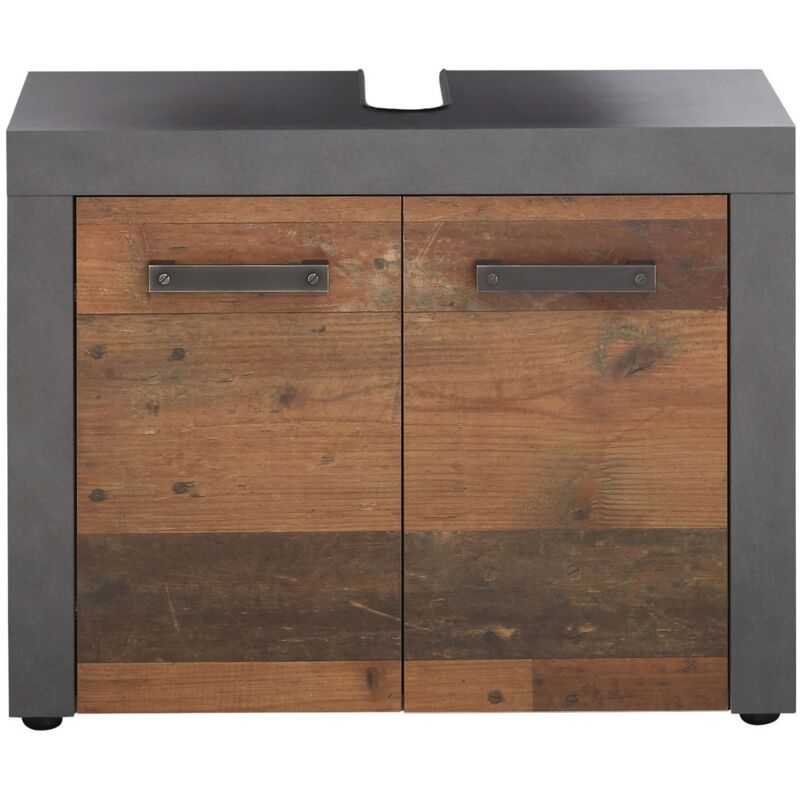 Meuble sous Lavabo Indy, Panneau Aggloméré Mélaminé, Gris, Marron, 72x56x34 cm