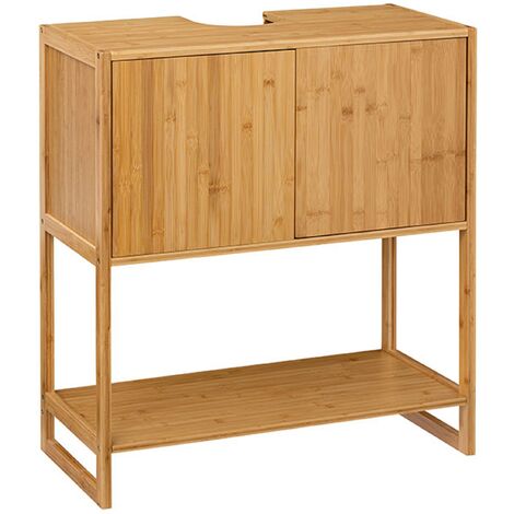 Meuble sous-lavabo, meuble de rangement en bambou / MDF coloris naturel - Longueur 69.8 x Profondeur 33.5 x Hauteur 80.2 cm -PEGANE-