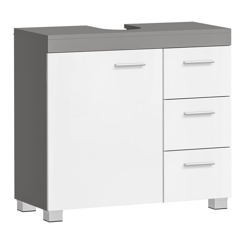 Vasagle - Meuble sous Vasque, 3 Grands Tiroirs, 2 Compartiments Derrière la Porte, 70 x 30 x 64 cm, Blanc et Gris Ciment