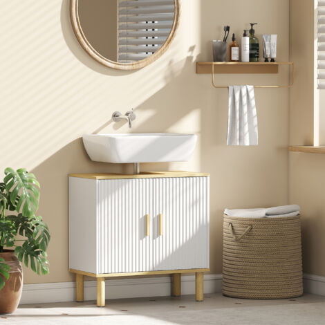 Meuble sous lavabo. meuble de salle de bain avec 2 portes et étagère réglable. 60 x 30 x 61 cm. blanc