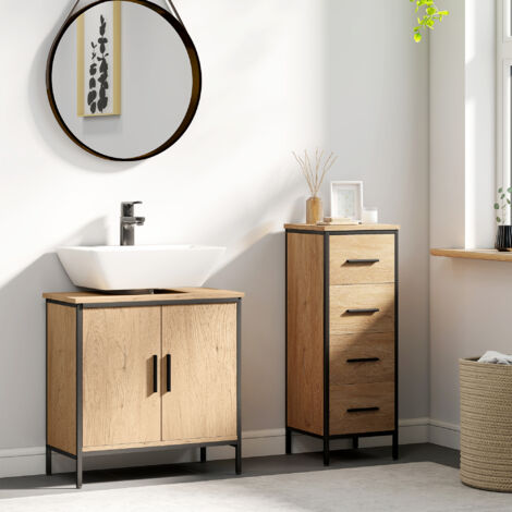 Meuble sous lavabo. meuble de salle de bain avec 2 portes et étagère réglable. style moderne. 60 x 30 x 60 cm. chêne