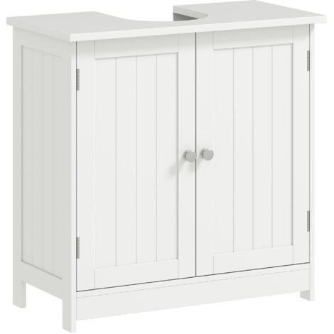 Meuble sous lavabo, meuble de salle de bain placard à 2 portes, étagère réglable, anti-humidité, 60 x 30 x 60 cm, blanc