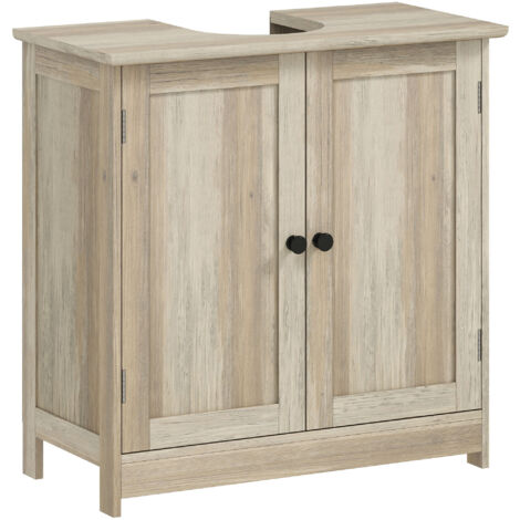 Meuble sous Lavabo, Meuble de Salle de Bain Placard à 2 Portes, Étagère Réglable, Anti-Humidité, 60 x 30 x 60 cm, Gris