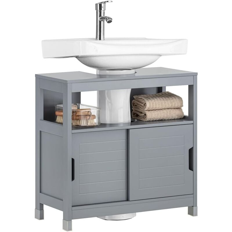 RG128-II-SG Meuble sous lavabo Meuble sous évier Meuble de Salle de Bain sous lavabo Housse Colonne lavabo Anti-humidité, Gris - Sobuy